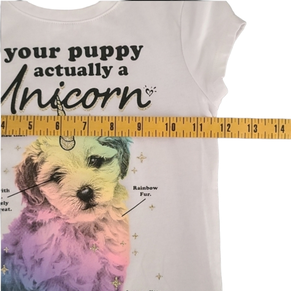 JUSTICE Is Your Puppy Actually a Unicorn Graphic Tee Girls 6 7 Glitter Rainbow - Picture 11 of 14